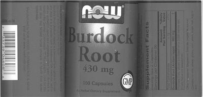 Photo of the NOW Burdock Root 430 mg label
