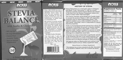 Photo of the NOW Stevia Balance With Inulin & Chromium label