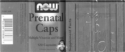 Photo of the NOW Prenatal Caps label