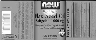 Photo of the NOW High Lignan Flax Seed Oil Softgels - 1000 mg label