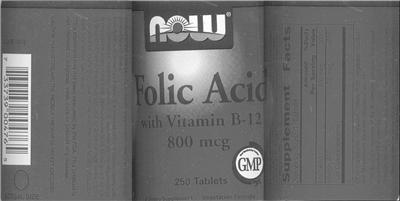 Photo of the NOW Folic Acid With Vitamin B-12 800 mcg label