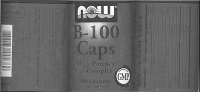Photo of the NOW B-100 Caps label