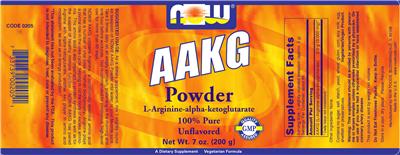 Photo of the NOW AAKG Powder Unflavored label