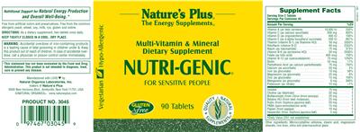 Photo of the Nature's Plus Nutri-Genic For Sensitive People label