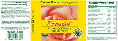 Photo of the Nature's Plus Prenatal label