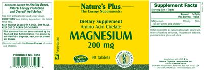 Photo of the Nature's Plus Amino Acid Chelate Magnesium 200 mg label