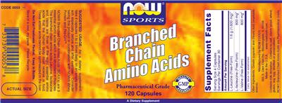 Photo of the NOW Sports Branched Chain Amino Acids label