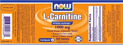 Photo of the NOW L-Carnitine 1000 mg label