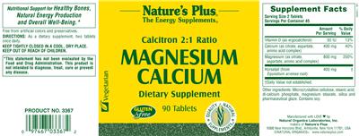 Photo of the Nature's Plus Calcitron 2:1 Ratio Magnesium Calcium label