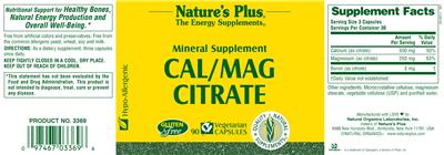 Photo of the Nature's Plus Cal/Mag Citrate label