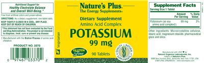 Photo of the Nature's Plus Amino Acid Complex Potassium 99 mg label