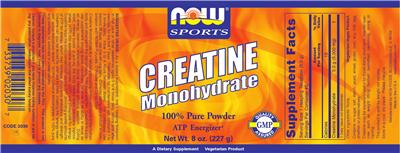 Photo of the NOW Sports Creatine Monohydrate label