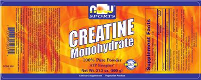 Photo of the NOW Sports Creatine Monohydrate label