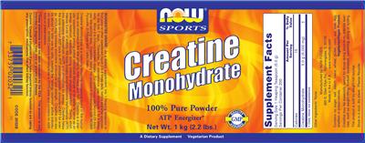 Photo of the NOW Sports Creatine Monohydrate label