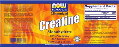 Photo of the NOW Sports Micronized Creatine Monohydrate label