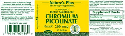 Photo of the Nature's Plus High Potency Chromium Picolinate 200 mcg label