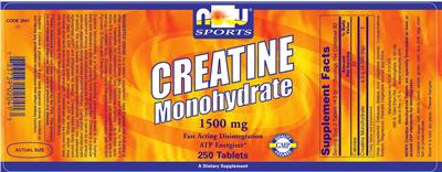 Photo of the NOW Sports Creatine Monohydrate 1500 mg label
