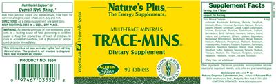 Photo of the Nature's Plus Multi-Trace Minerals Trace-Mins label