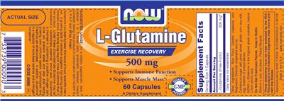 Photo of the NOW L-Glutamine 500 mg label