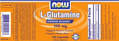 Photo of the NOW L-Glutamine 500 mg label