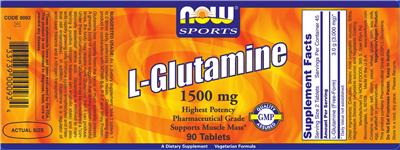 Photo of the NOW Sports L-Glutamine 1500 mg label