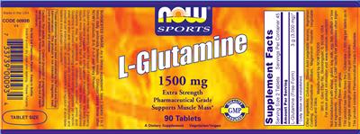 Photo of the NOW Sports L-Glutamine 1500 mg label