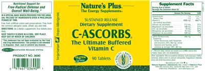 Photo of the Nature's Plus Sustained Release C-Ascorbs label