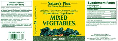 Photo of the Nature's Plus Mixed Vegetables label