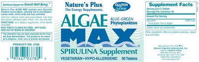 Photo of the Nature's Plus Algae Max label