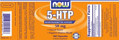 Photo of the NOW 5-HTP 50 mg label