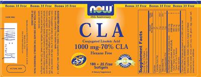 Photo of the NOW CLA Conjugated Linoleic Acid 1000 mg-70% CLA label