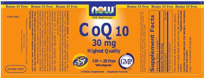 Photo of the NOW CoQ10 30 mg label