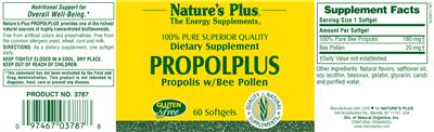 Photo of the Nature's Plus Propolplus Propolis W/Bee Pollen label