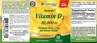 Sunvite Vitamin D3 10,000 IU