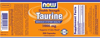 Photo of the NOW Double Strength Taurine 1000 mg label
