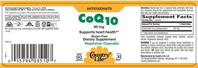 Photo of the Country Life CoQ10 60 mg label