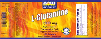 Photo of the NOW Sports L-Glutamine 1500 mg label