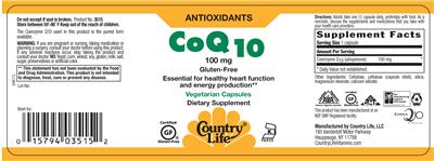 Photo of the Country Life CoQ10 100 mg label
