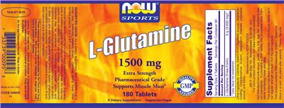 Photo of the NOW Sports L-Glutamine 1500 mg label