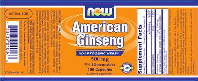 Photo of the NOW American Ginseng 500 mg 5% Ginsenosides label