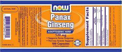 Photo of the NOW Panax Ginseng 520 mg label