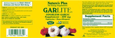 Photo of the Nature's Plus Garlite label