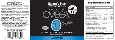 Photo of the Nature's Plus Omega 3 Complete label