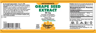 Photo of the Country Life Grape Seed Extract 50 mg label