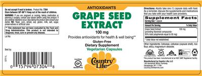 Photo of the Country Life Grape Seed Extract 100 mg label