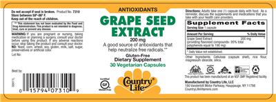 Photo of the Country Life Grape Seed Extract 200 mg label