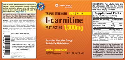 Triple Strength L-Carnitine Liquid 1,500 mg Natural Lemon Flavor