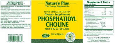 Photo of the Nature's Plus Phosphatidyl Choline With B-12 & Folic Acid label