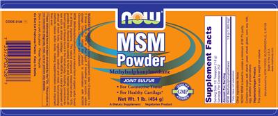 Photo of the NOW MSM Powder Methylsulphonylmethane Joint Sulfur label
