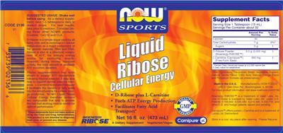 Photo of the NOW Sports Liquid Ribose Cellular Energy label